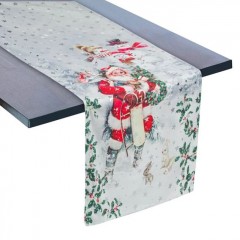 Napron Decorativ de sarbatori Gri Velour Mos sarbatori Stele Argintii din Folie 160x33cm