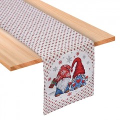 Napron de sarbatori Ecru Rosu Gnome cu Fir Auriu 150x33cm