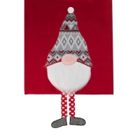 Napron Decorativ de Craciun Rosu cu Gnome 3D Jaquard Pompon 160x35cm