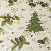 Fata de Masa Decorativa de Craciun Bej Aurii cu Brazi Ramuri Conuri Berries 180x140cm