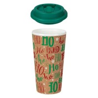 Pahar din Plastic cu Pluta de Craciun Capac Verde Ho Ho Ho 500ml