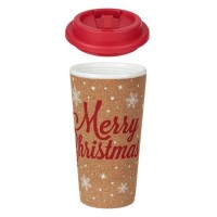 Pahar din Plastic cu Pluta cu Capac Rosu Merry Christmas, capacitate 500 ml