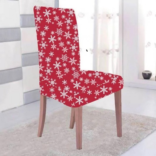 Husa Decorativa pentru Scaun Rosie cu Fulgi Albi 50cm