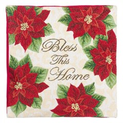 Fata de Perna Decorativa de sarbatori Rosie sarbatoriite "Bless This Home" 40x40cm