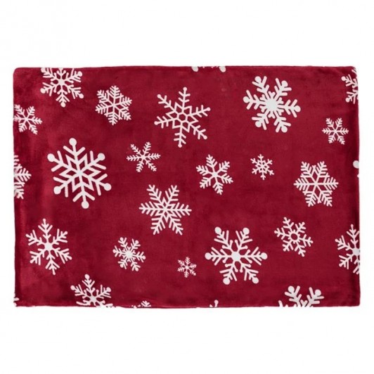 Fata de Perna Decorativa de Craciun Catifelata Bordo cu Fulgi Albi 70x50cm