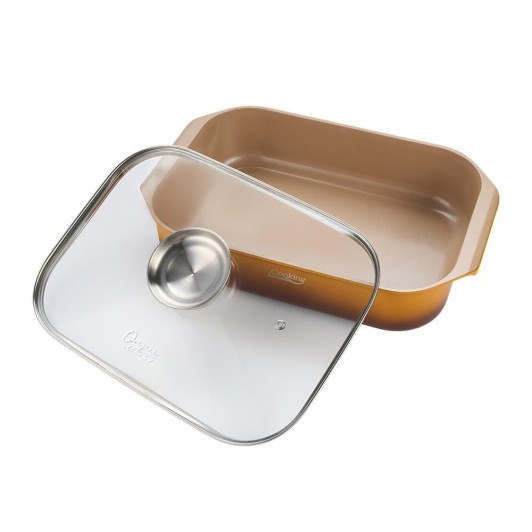 Tava inalta cu capac, aluminiu turnat cu acoperire ceramica, dimensiune 39 x 26 x 8.5 cm,  6L