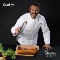 Tava inalta cu capac, aluminiu turnat cu acoperire ceramica, dimensiune 39 x 26 x 8.5 cm,  6L