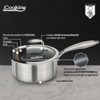 Caserola profesionala din inox,3 straturi, acoperire ceramica Honeycomb, dimensiune 18x9 cm, 2 L