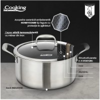 Oala cu capac sticla Cooking Titanium, 3 straturi, inox, inductie, 28 x 13 cm, 7 L