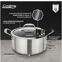 Oala cu capac sticla Cooking Titanium, 3 straturi, inox, inductie, 24 x 12 cm, 5 L