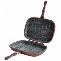 Tigaie grill dubla Blaumann,  32x24x7.5cm , 3.7 l, marmura ceramica, 3 straturi, aluminiu turnat