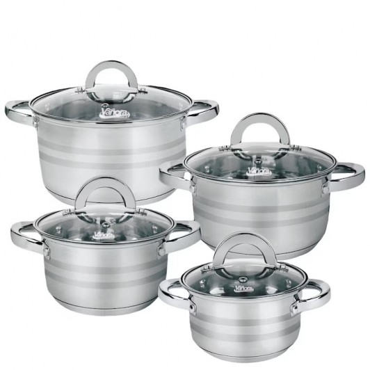Set de oale pentru gatit Vanora  Medina, 8 piese, inox, inductie, 16/18/22/24 cm, 1.8/2.5/4.5/6 L