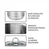 Set de oale pentru gatit Vanora  Medina, 8 piese, inox, inductie, 16/18/22/24 cm, 1.8/2.5/4.5/6 L