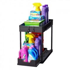 Etajera organizatoare cu cadru metalic, 2 nivele, raft glisant, dimensiune 39x21x37 cm