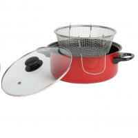 Set pentru cartofi prajiti: Friteuza teflonata cu capac si cos + Feliator cartofi din inox