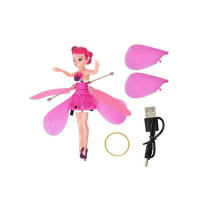 Jucarie copii, papusa zana zburatoare, incarcare USB 10 cm, roz