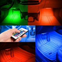 Set 4 benzi LED auto cu lumina ambientala RGB si telecomanda
