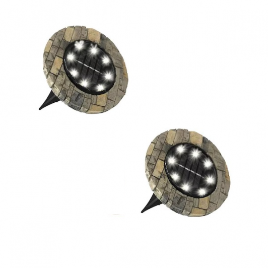 Set 2 x Lampa solara, fixare in pamant, aspect piatra, 8 LED-uri