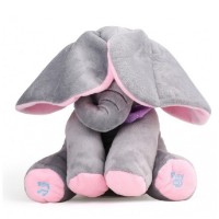 Jucarie interactiva elefant, peek a boo, canta, vorbeste, flutura urechile 30x15 cm, gri/roz