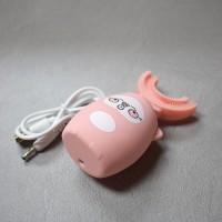 Periuta de dinti electrica pentru copii, forma U, incarcare USB, Roz