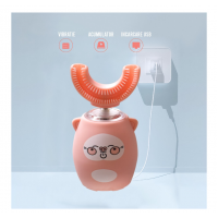 Periuta de dinti electrica pentru copii, forma U, incarcare USB, Roz