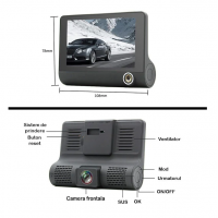 Camera auto tripla, Full-HD, 3 camere - fata, spate, interior, ecran 4''