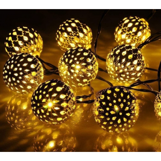 Instalatie globuri aurii Craciun, 20 LED-uri cu lumina alba calda, 3 m, interior