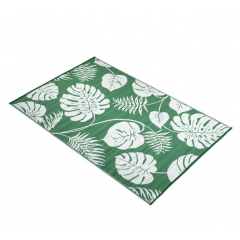 Covoras cu doua fete verde model frunze tropicale, pentru spatii exterioare 210x150cm