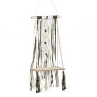 Decoratiune suspendabila Raft din Lemn cu Model Macrame 25x13x42cm