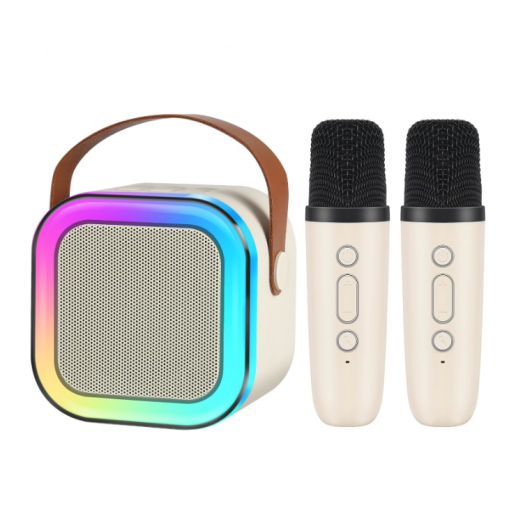 Set 2 Microfoane Karaoke cu boxa, pentru copii, Culori RGB, wireless, bluetooth, efecte vocale, mp3