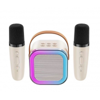 Set 2 Microfoane Karaoke cu boxa, pentru copii, Culori RGB, wireless, bluetooth, efecte vocale, mp3