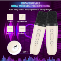 Set 2 Microfoane Karaoke cu boxa, pentru copii, Culori RGB, wireless, bluetooth, efecte vocale, mp3