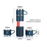 Set 3 piese: Termos 500 ml + 2 cesti, otel inoxidabil