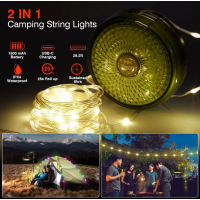 Ghirlanda luminoasa colorata camping, lanterna, baterie externa, LED, reincarcare USB, 8 moduri 10 m