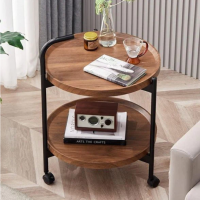 Masa rotunda de cafea pentru living, 2 rafturi, cu roti, design nordic 40 x 40 x 65cm