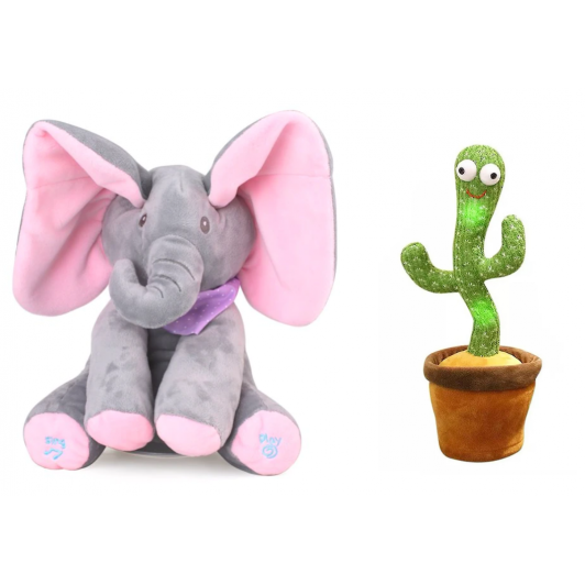 Cadoul ideal pentru cei mici: Set 2 jucarii interactive - Elefantul Peek-a-boo si Cactusul Dansator