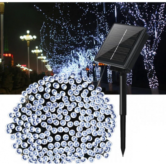 Instalatie solara 10 m cu 100 led, pentru exterior, 4 nuante disponibile