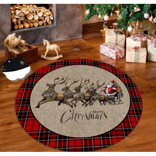 Covor rotund carouri Merry Christmas, 100 cm diametru