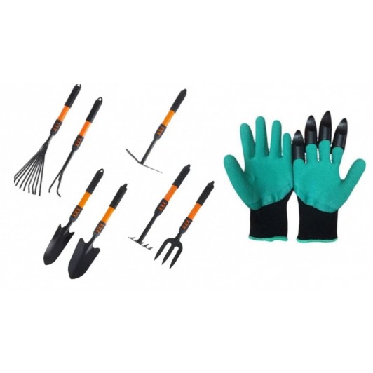 Set 7 Unelte pentru Gradina + Manusi cu gheare pentru gradinarit
