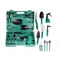 Set 10 accesorii pentru gradinarit, geanta depozitare inclusa, otel inoxidabil, 37 x 28 cm, verde