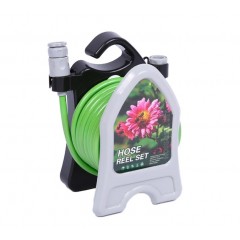 Furtun pentru gradina cu cu tambur si pistol de pulverizare, lungime 10m, portabil, din PVC