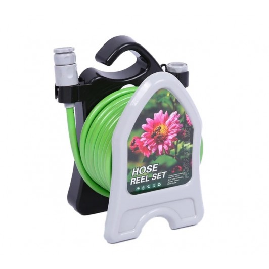 Furtun pentru gradina cu cu tambur si pistol de pulverizare, lungime 10m, portabil, din PVC