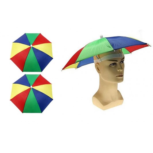 Set 2 x Mini umbrela multicolora fixare pe cap, protectie ploaie sau raze solare