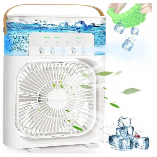 Ventilator portabil 3 în 1 cu pulverizare: racorire, umidificare și iluminare în 7 culori Ventilator portabil 3 în 1 cu pulverizare: racorire, umidificare și iluminare în 7 culori