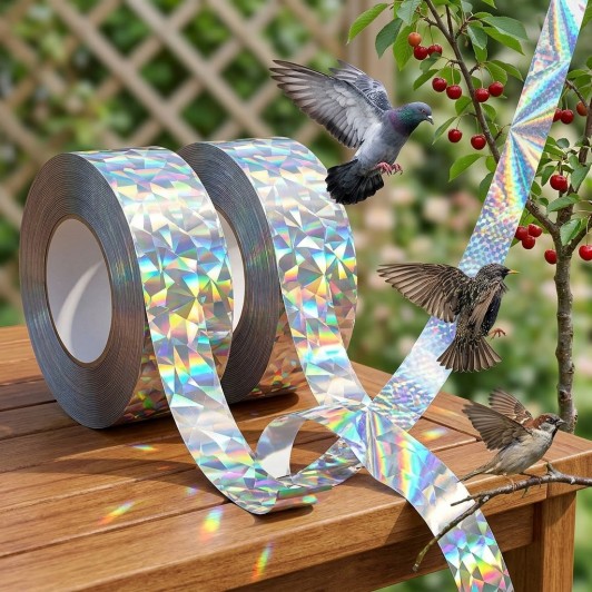 Set 2 role 35m banda holografica impotriva pasarilor - porumbei, grauri, vrabii etc, 5cm x 35m