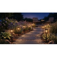 Set 8 x Felinar solar pentru alee, cu tarus, lumina calda