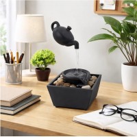 Fantana decorativa cu ceainic suspendat, alimentare USB si baterii, 27.5x11.7x11.7cm, LED si pietre Fantana decorativa cu ceainic suspendat, alimentare USB si baterii, 27.5x11.7x11.7cm, LED si pietre