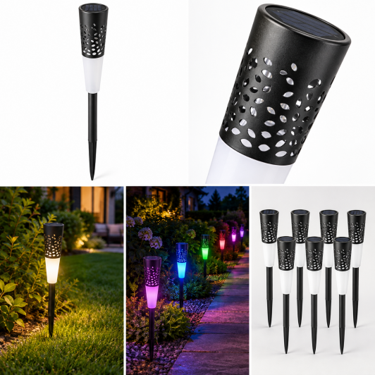 Set 6 Lămpi Solare pentru Gazon și Grădină, alb si color
