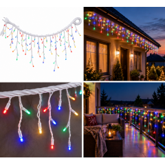 Instalatie fir alb, gros, 12 metri, franjuri, 300 led, diverse culori