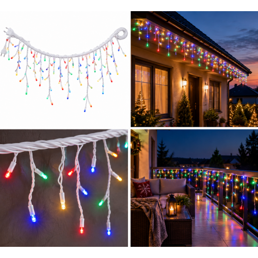 Instalatie fir alb, gros, 12 metri, franjuri, 300 led, diverse culori